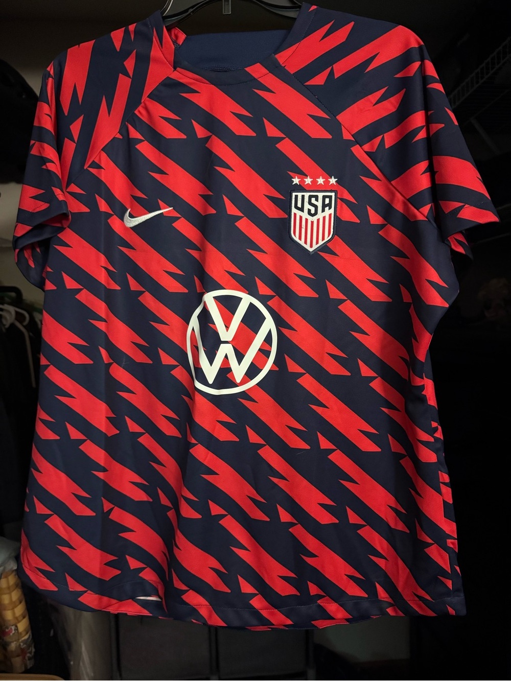 Nike USA Red and Navy Lightning-Pattern Soccer Jersey